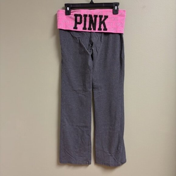 Victorias Secret LOVE PINK Flare Foldover Yoga Pants Y2K Size M Bling Spellout - Picture 1 of 12